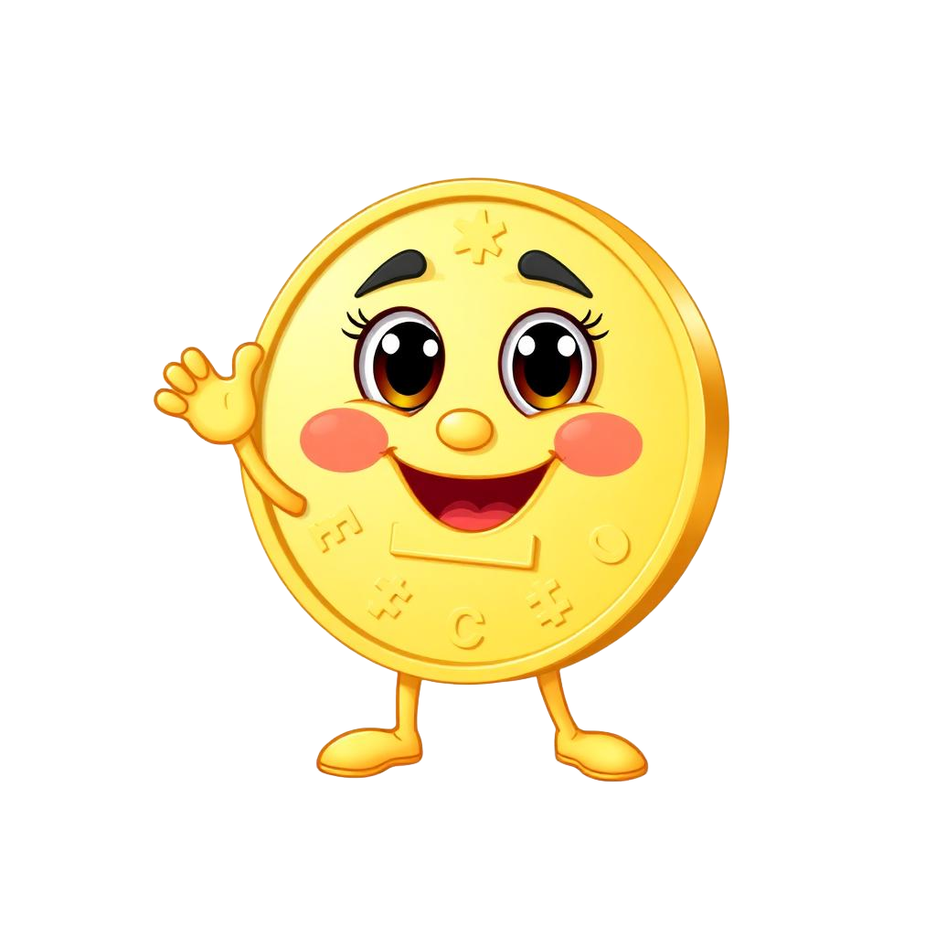 Penny the Coin, a friendly British pound mascot waving hello